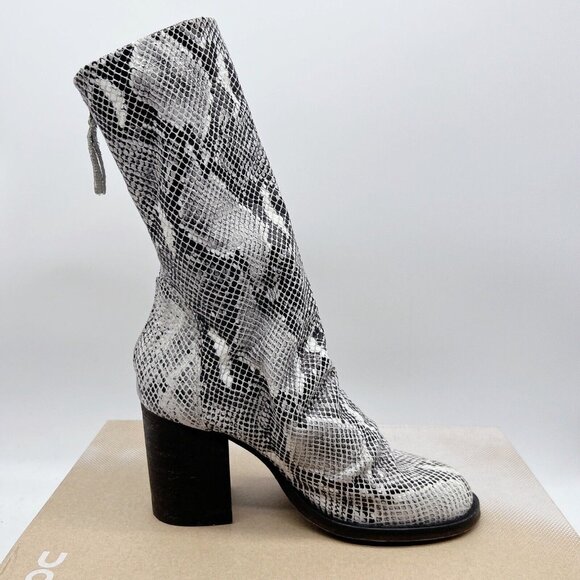Free People Elle Women’s Mid Calf Boots Block Heel Snake White Gray EU 36 US 6 - Picture 9 of 13